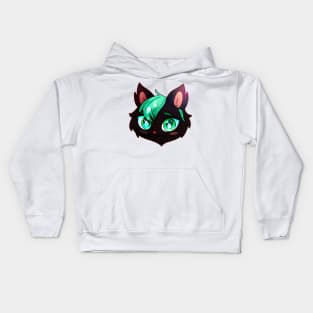 Black cat with green hair Kids Hoodie